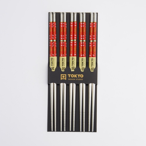 [17907] Chopstick Set/5 Stainless Steel Red SS-13 17907 10/200