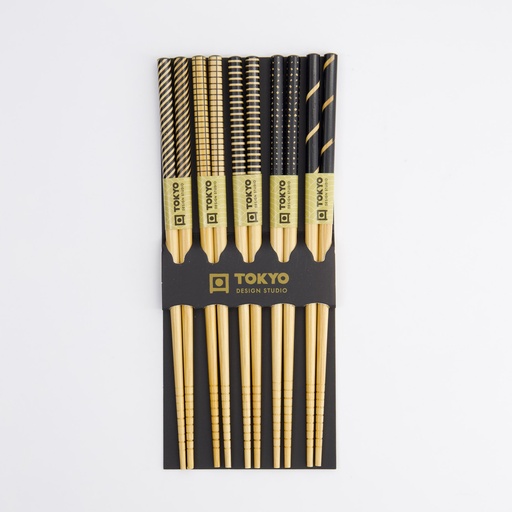 [17938] Chopstick Set/5 Black Stripe DJ-12 17938 10/200