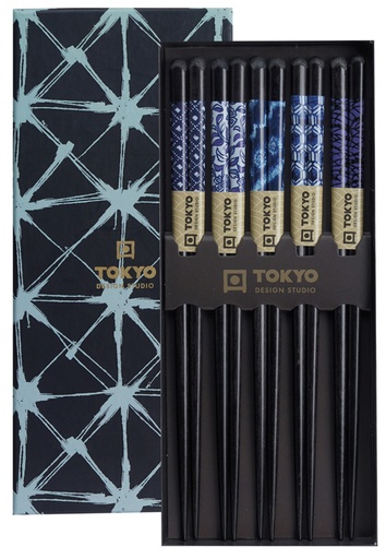 [4799] Chopstick Giftset/5 Blue Mixed Designs B-9091X 1/100