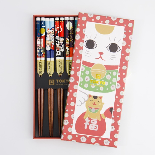 [4603] Chopstick Giftset/5 Lucky Cats B-1023DX 1/100