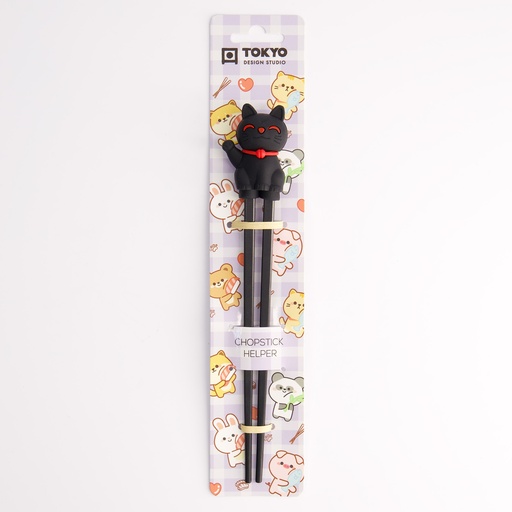 [4662] Children Chopsticks Lucky Cat Black 22cm 4662 6/240