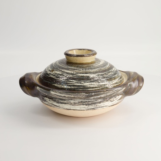 [20402] Kitchen Donabe Earthen Casserole 20.5x12.5cm Grey Brush NNH-11 1/6