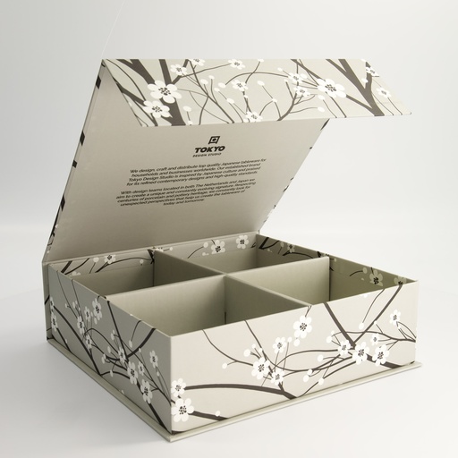 [24304] Paper Giftbox 1C 28.2x27.5x8.7cm Sakura Grey Bowl Set 4pcs #16619