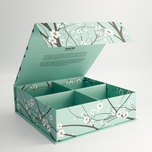 [24303] Paper Giftbox 1B 28.2x27.5x8.7cm Sakura Blue Grey Bowl Set 4pcs #7395 1/6