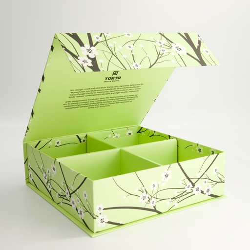 [24305] Paper Giftbox 1D 28.2x27.5x8.7cm Sakura Pistache Green Bowl Set 4pcs #16501 1/6