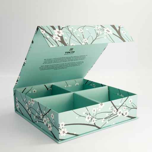 [24308] Paper Giftbox 2B 28.5x27.8x7.7cm Sakura Blue Grey Bowl Set 4pcs #7020 1/6