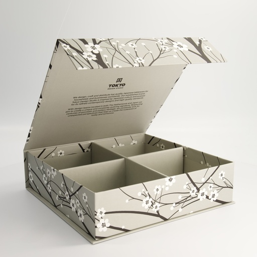 [24309] Paper Giftbox 2C 28.5x27.8x7.7cm Sakura Grey Bowl Set 4pcs #16611