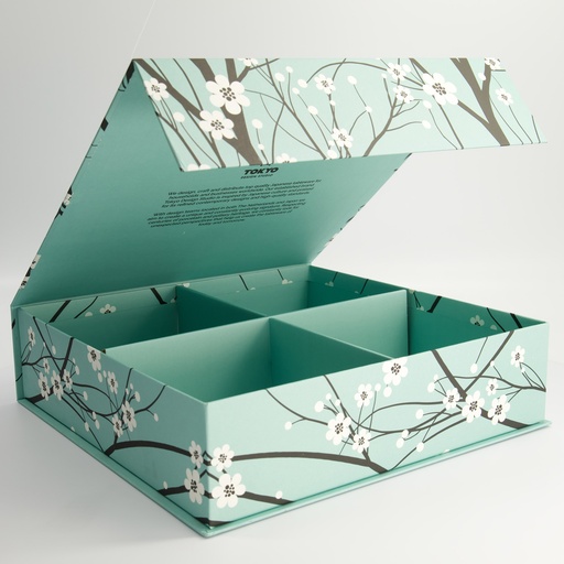[24312] Paper Giftbox 3B 34.3x33.7x9cm Sakura Blue Grey Bowl Set 4pcs #7399 1/6