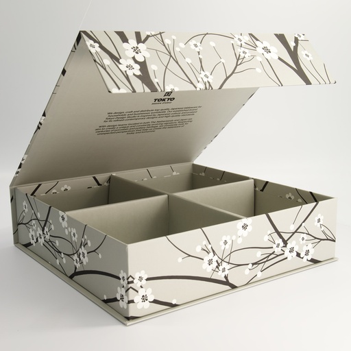 [24313] Paper Giftbox 3C 34.3x33.7x9cm Sakura Grey Bowl Set 4pcs #16610