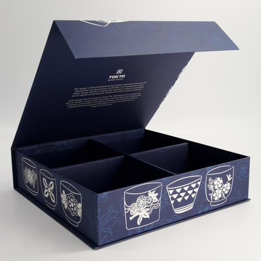 [24318] Paper Giftbox 7C  32.2x31.6x8.2cm Blue White Bowl Designed for: 4pcs Tayo Bowl
