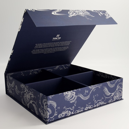 [24320] Paper Giftbox 7E  32.2x31.6x8.2cm Blue White Flower Designed for: 4pcs Tayo Bowl