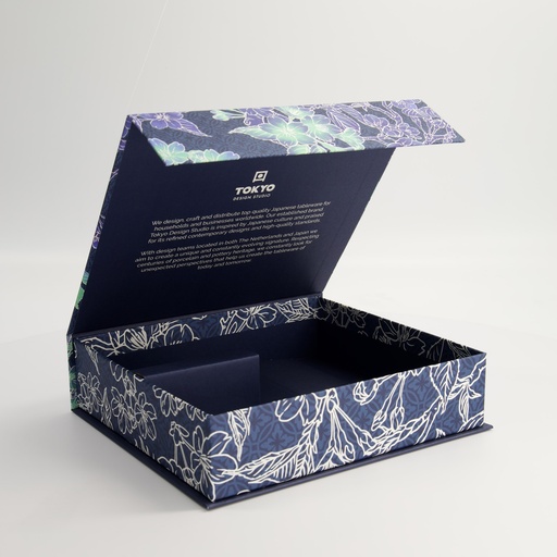 [24322] Paper Giftbox 8A 24.5x22x6cm Sushi Set Blue Flower for: 6pcs Sushi Set