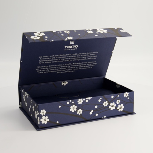 [24326] Paper Giftbox 11A 25x16.5x6cm Sakura Blue Sushi Set for: 3pcs  #21344 #21348 & Chopsticks