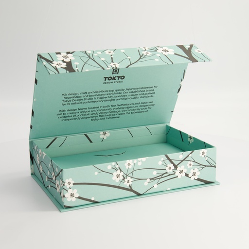 [24327] Paper Giftbox 11B 25x16.5x6cm Sakura Blue Grey Sushi Set for: 3pcs  #21345 #21349 & Chopsticks 1/6