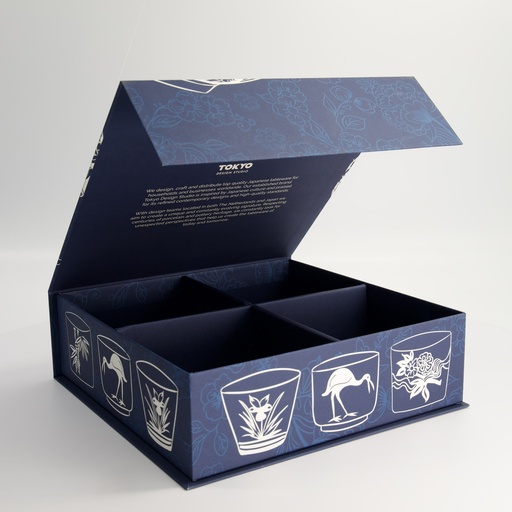 [24380] Paper Giftbox 1H 28.2x27.5x8.7cm Blue White Set 4pcs 13x7cm Bowl 1/6