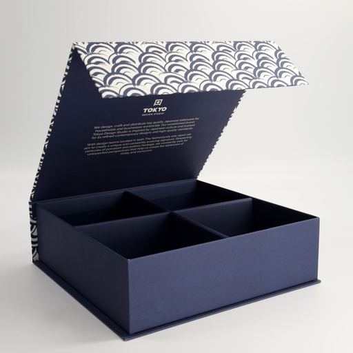 [24381] Paper Giftbox 1I 28.2x27.5x8.7cm Blue White Wave Set 4pcs 13x7cm Bowl 1/6