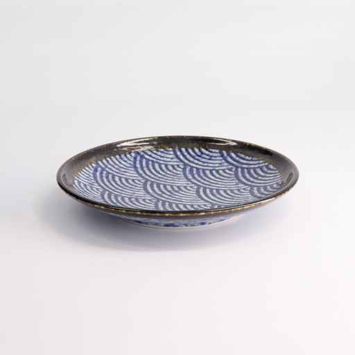 [18566] Aisai Seigaiha Plate 19.5x3cm YT-159-014 18566 6/48