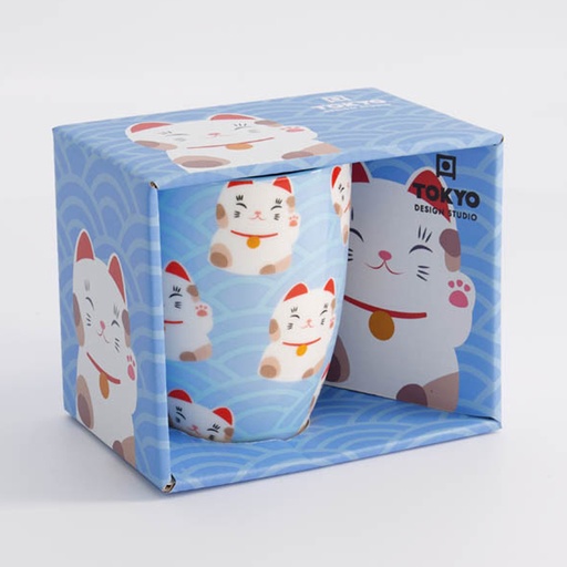 [21533] Kawaii Lucky Cat Mug W/Giftbox Wh/Bl Cat 8.5x10.2cm 340ml 21533 1/36