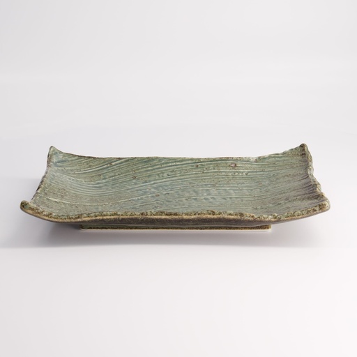 [21563] Mino Craft Rectangular Plate Wabi Uguisu 26x17.5x3.5cm FK-SW2302 6/36