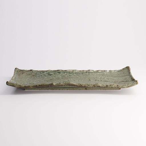[21566] Mino Craft Rectangular Plate Wabi Uguisu 31x12.5x3cm FK-SW2305 6/36