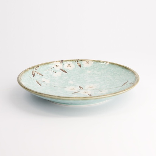 [21592] Light Blue Sakura Plate 19.5x3cm 6/48