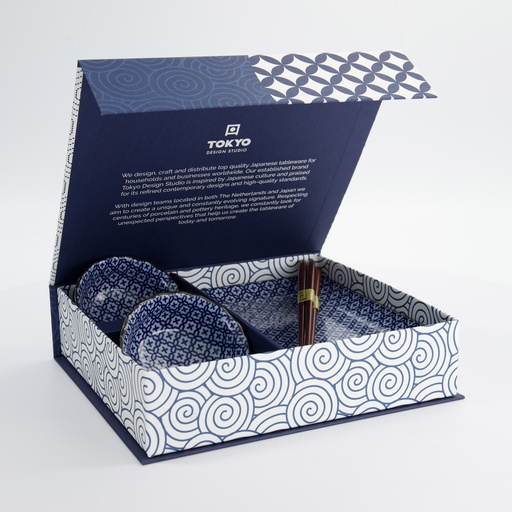 [22579] Sushi Giftset Sashiko 6pcs 20.4x13cm & 9x3.5cm E 1/6