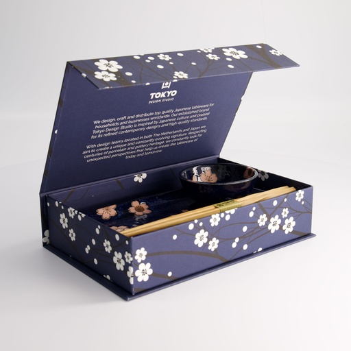 [22582] Sakura Navy Sushi Set 2pcs w/ chopsticks 22.5x12.7cm & 8.6x3.6cm 22582