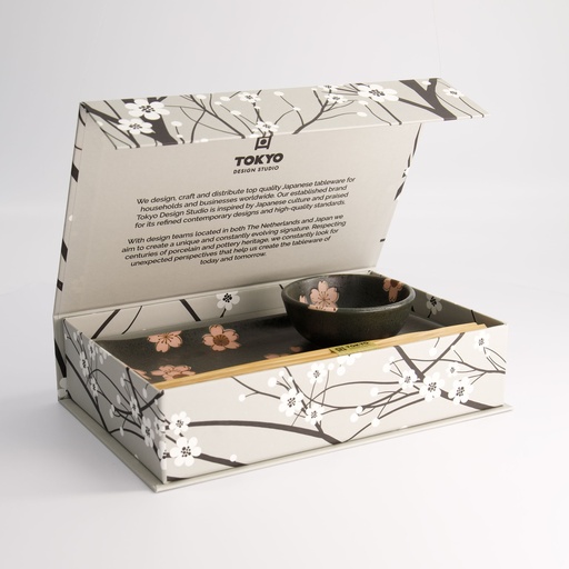 [22583] Sakura Black Sushi Set 2pcs w/ chopsticks 22.5x12.7cm & 8.6x3.6cm 22583