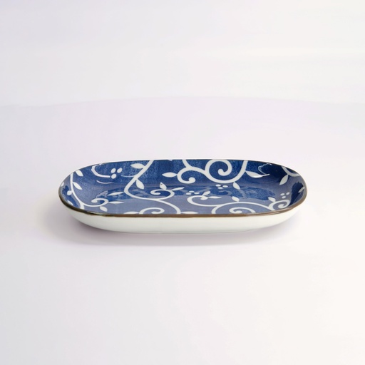 [22628] Tokyo Blue Karakusa Oblong Plate 18.7x13cm 40-230404 HB-20 6/72