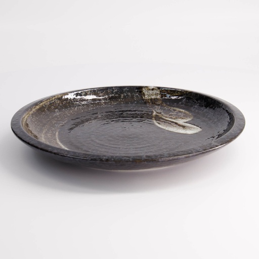 [21614] Arahake Large Round Plate 24.8x3.5cm Bk/Br 21614 4/24