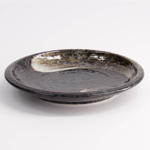 [21615] Arahake Round Plate 14x2.2cm Bk/Br 21615 6/72