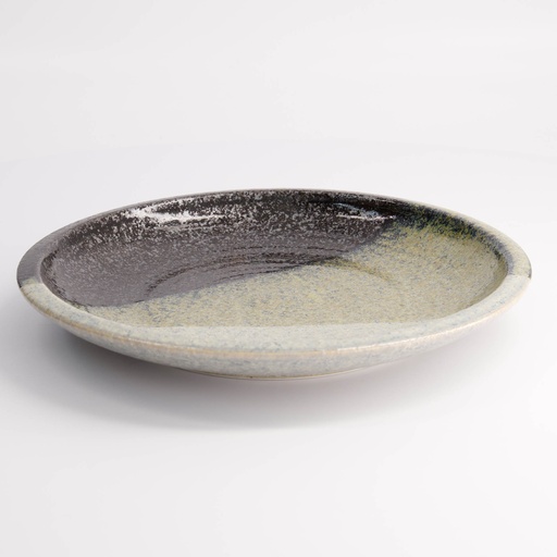 [21617] Oboro Yamakage Large Round Plate 24.8x3.5cm Bk/Br/Wh 21617 4/24