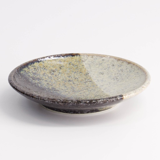 [21619] Oboro Yamakage Round Plate 9.8x1.7cm Bk/Br/Wh 21619 12/192