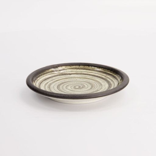 [21640] Asashio Round Plate 14x2.2cm Bk/Wh 21640 6/72
