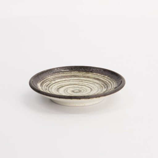 [21641] Asashio Round Plate 9.8x1.7cm Bk/Wh 21641 12/192