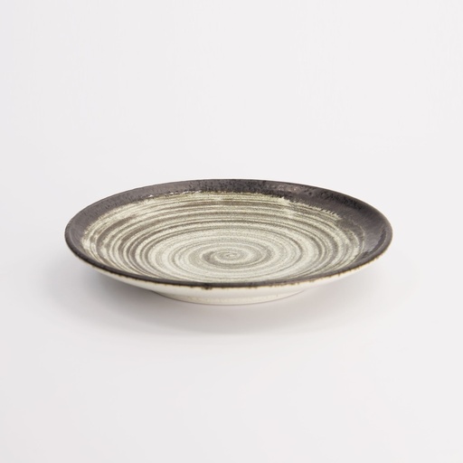 [21626] Asashio Round Plate 16.7x2.5cm Bk/Wh 21626 6/72