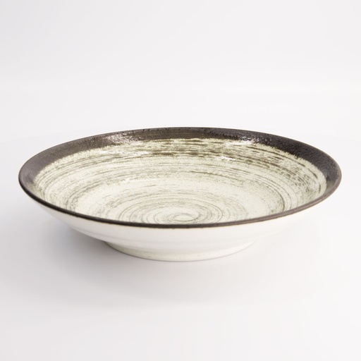[21632] Asashio Deep Plate 29x6cm Bk/Wh 21632 2/16