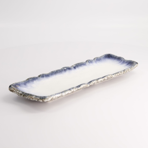 [21825] Tajimi Blue/White Plate 31.7x11.2cm E485-79 3/30
