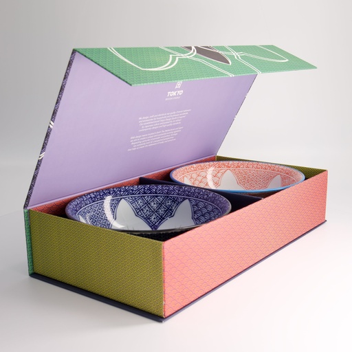 [22645] Lily Flower 2pcs Bowl Ramen Giftset Rd/Bl 20.5x8cm 1200ml 22645 20A 1/6