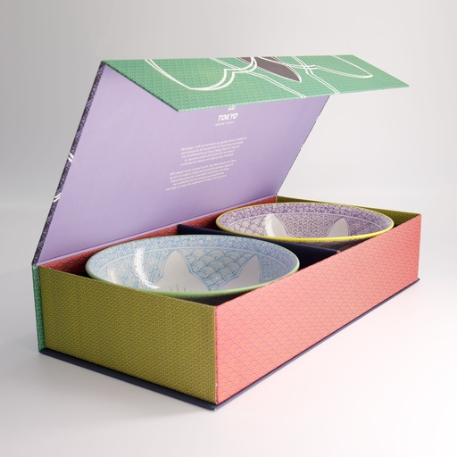 [22646] Lily Flower 2pcs Bowl Ramen Giftset Pur/Lbl 20.5x8cm 1200ml 22646 20A 1/6