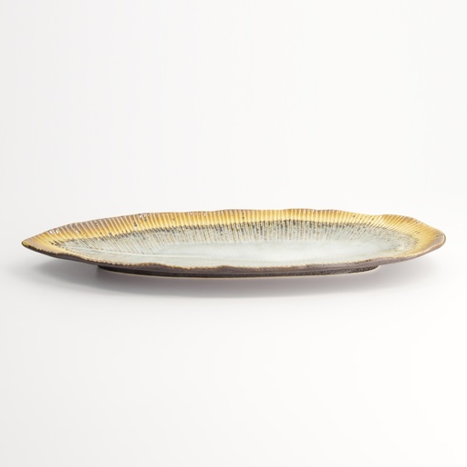 [21902] Yamasaku Oblong Plate 33x13.5x2.5cm White/Brown 6/36