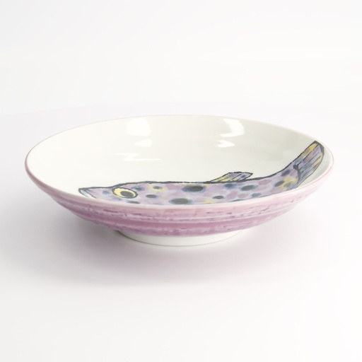 [21943] Seafood Deep Plate 21.7x5.2cm 900ml Blowfish Fugu Purple 4/32