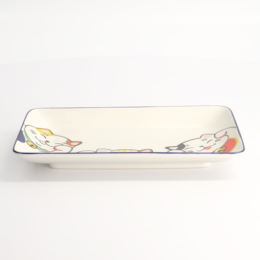[22660] Kawaii Lucky Cat Sushi Plate 21x13.5cm White 6/36