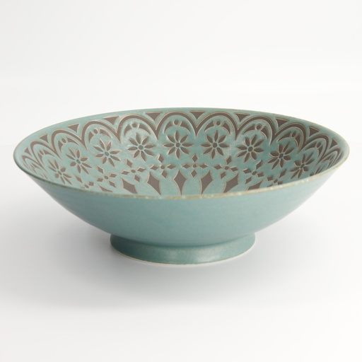 [21973] Zahra Shallow Bowl 20.5x4.5cm Green ZAH-14 3/24