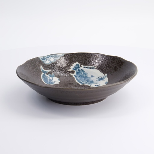 [21986] Kawaii Bowls 20.5x4.5cm Fugu Blowfish Brown 4/32