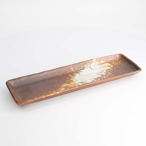[21990] Mino Craft Rectangular Plate 33x10x2.5cm Brown/White 5/40