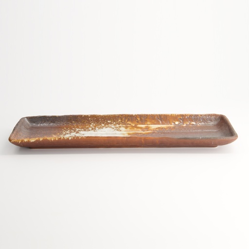 [21990] Mino Craft Rectangular Plate 33x10x2.5cm Brown/White 5/40