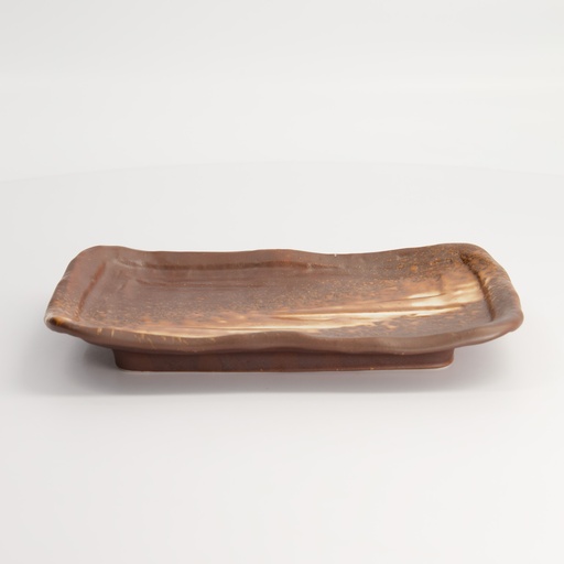 [21992] Mino Craft Plate 21x13x3cm Brown/White 21992 6/48