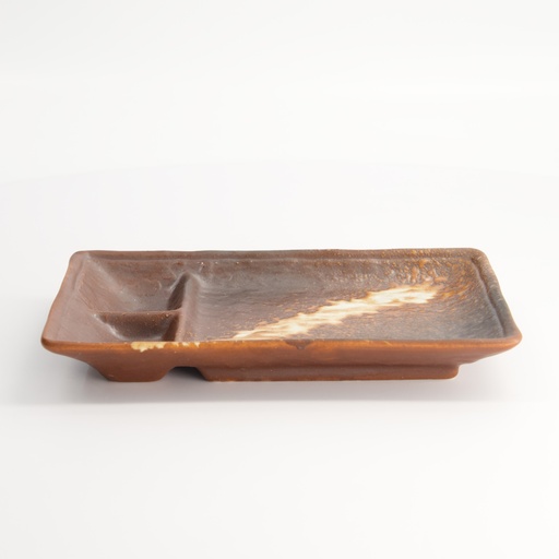 [21994] Mino Craft Divided Plate 21x13x2.5cm Brown/White 6/48