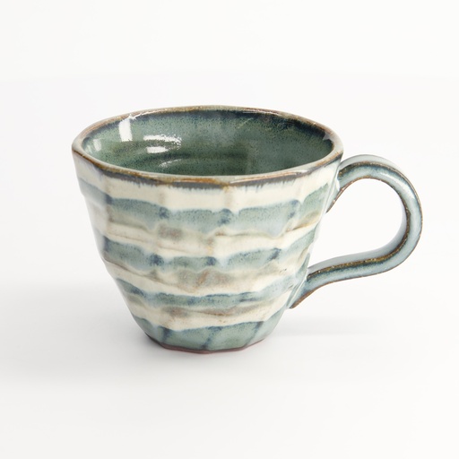 [22090] Craft Mug Green/Beige Stripe 9.5x12.5x7.5cm TA-33/M 6/60